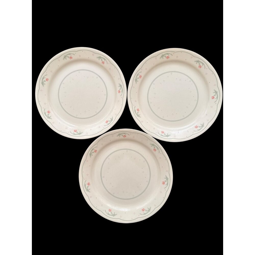 Corelle By Corning Calico Rose Floral Rim 3 Beige Dinner Plates 10.25 inch USA